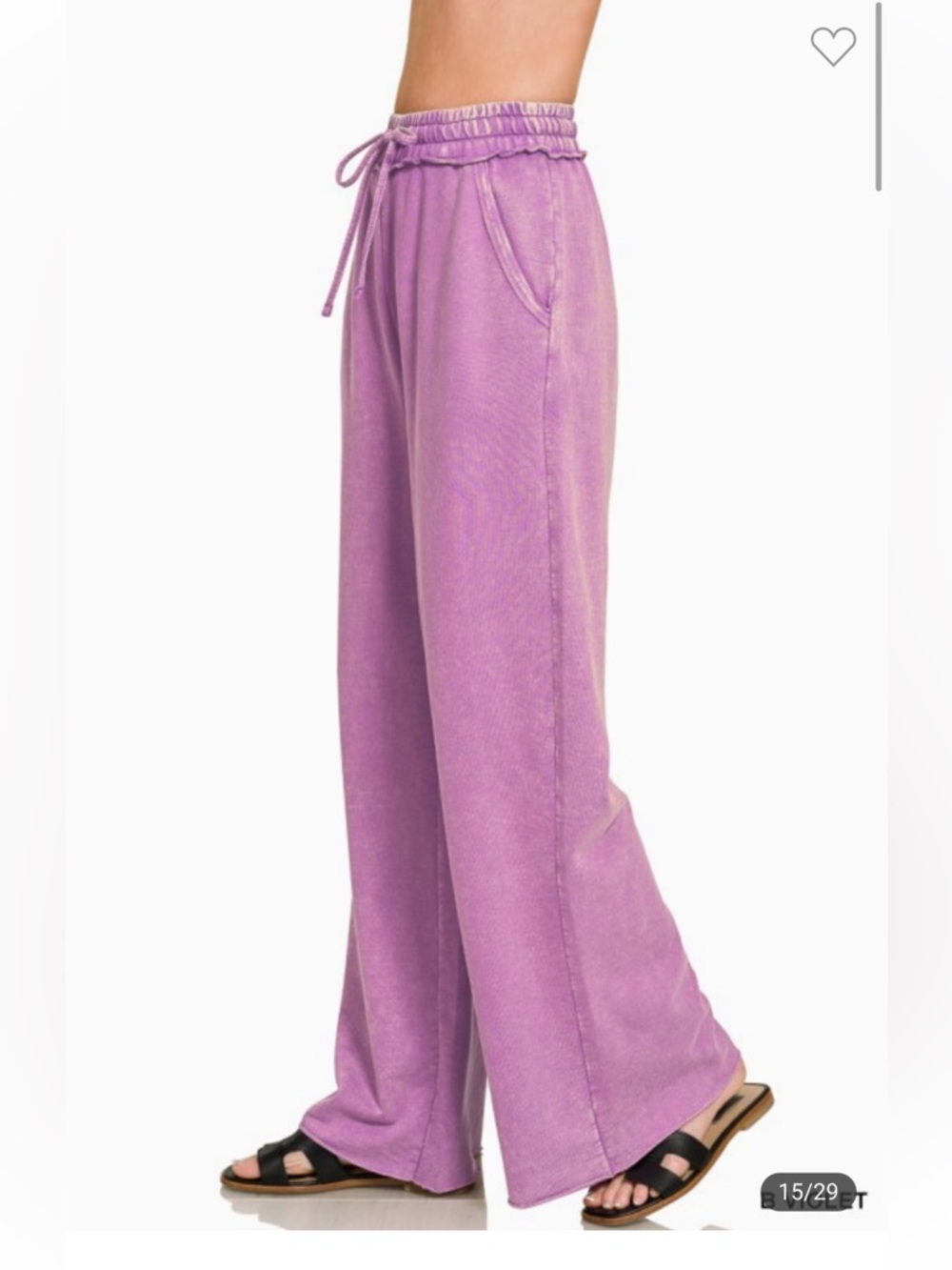 Zenana Black Wash Cotton French Terry Wide Leg Pants - Picture 5 of 8